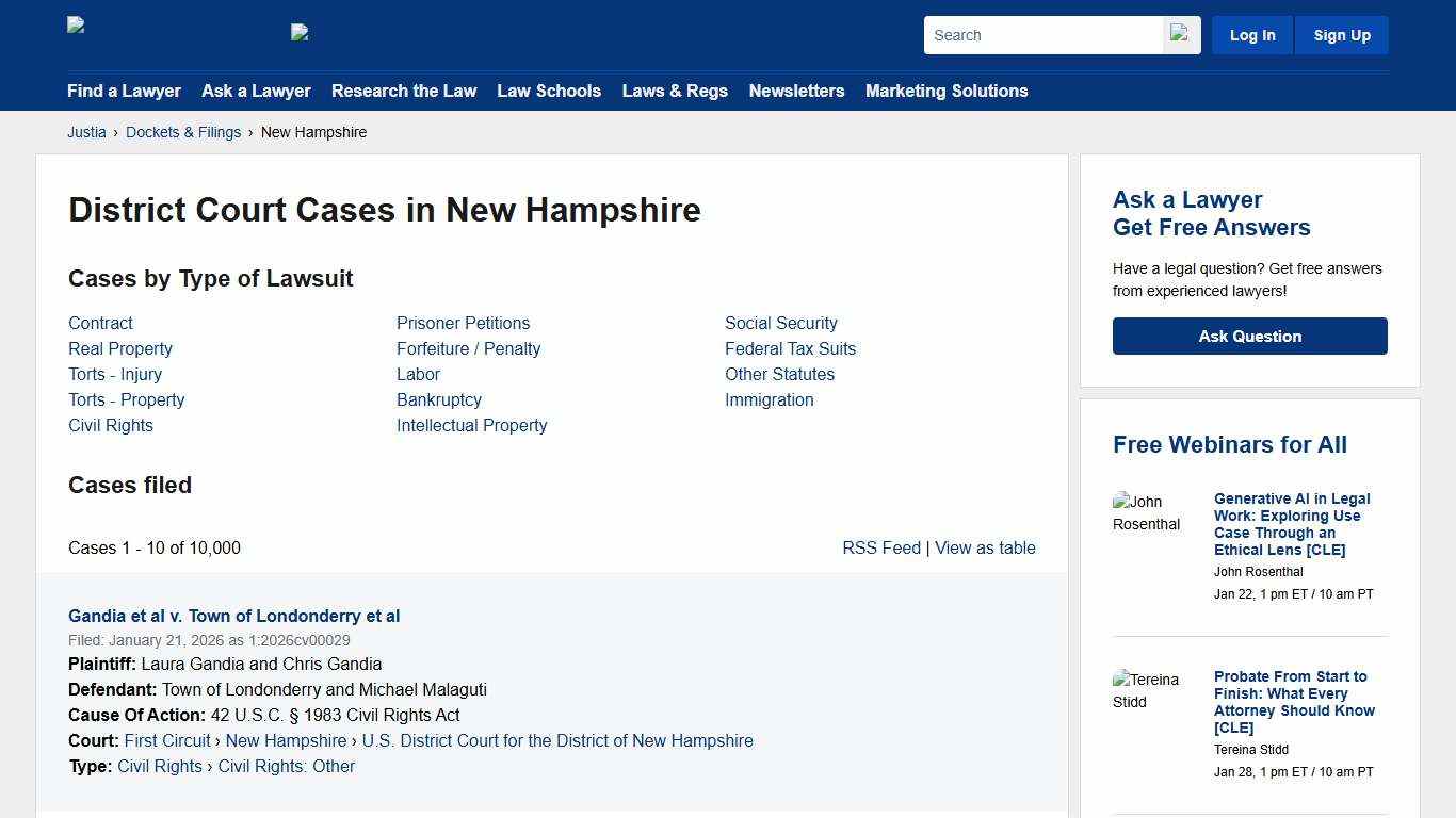 Cases, Dockets and Filings in New Hampshire Justia Dockets & Filings
